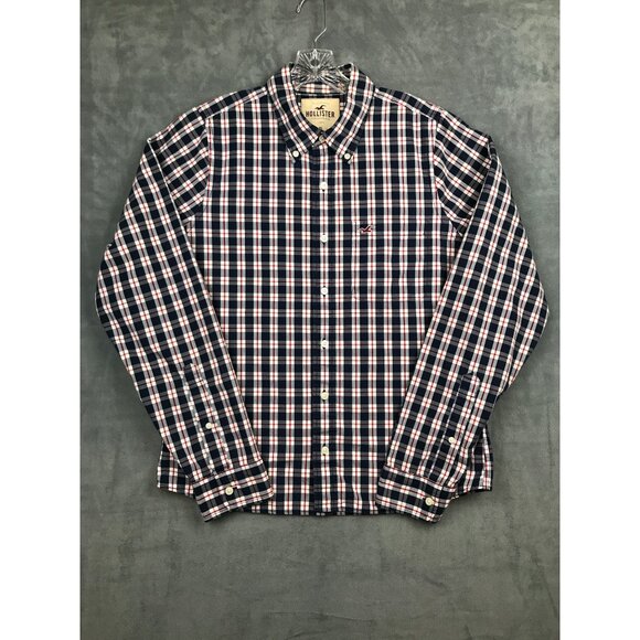Hollister Other - Hollister Button Down Shirt Mens L Plaid Navy Red Long Sleeve